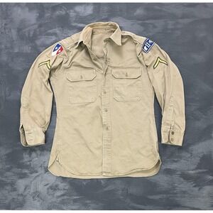 vintage WWII US Army  button-up mens medium khaki 1940s service patchwork s1272